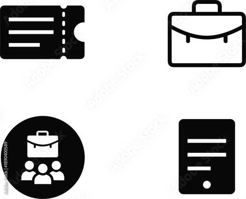 Business and document icons set including ticket briefcase team and report symbols flat vector illustration modern design