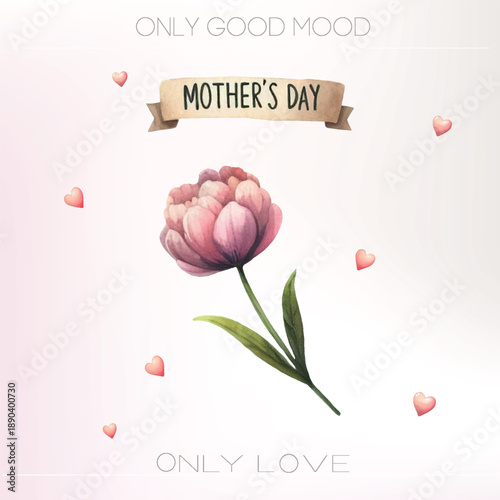 Illustration of a floral pink teapot pouring love — hearts and roses flowing like tea into a dainty cup. All in soft watercolor vector style