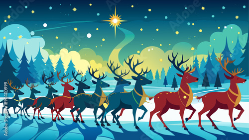 Reindeer parade under the christmas star