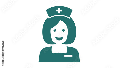 A smiling female nurse in a green uniform and cap