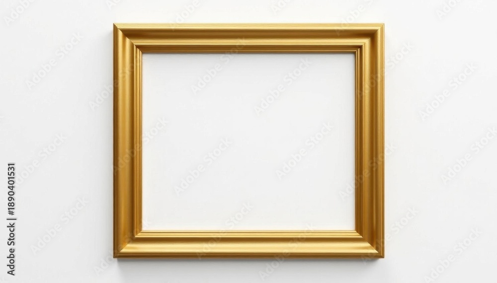 Fototapeta premium Elegant gold square frame, clean white backdrop, simple, image
