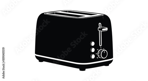 A stark black silhouette of a classic two slice toaster showcasing a simple kitchen appliance design silhouette high quality professional detailed modern