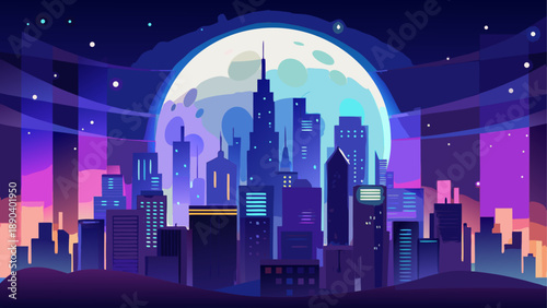 Night cityscape under the moonlight view