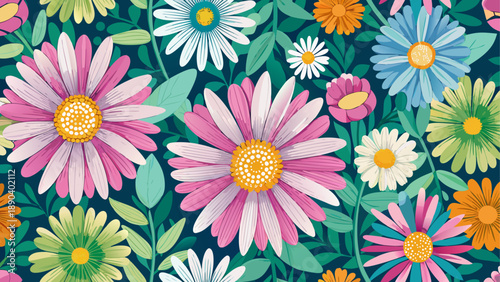 Floral pattern with colorful daisies art
