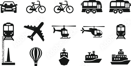 Vintage transportation icons and symbols set