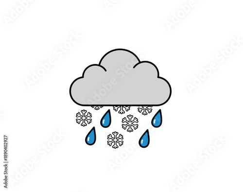 Graphic illustration of a cloud with falling snow and raindrops, representing winter weather conditions