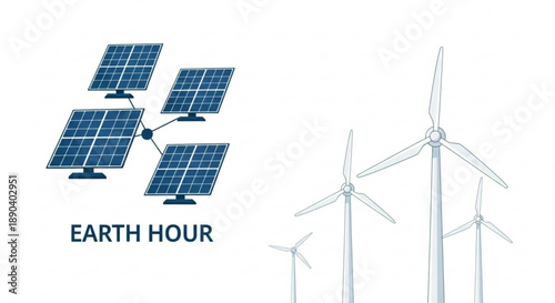 Renewable energy sources solar panels wind turbines earth hour