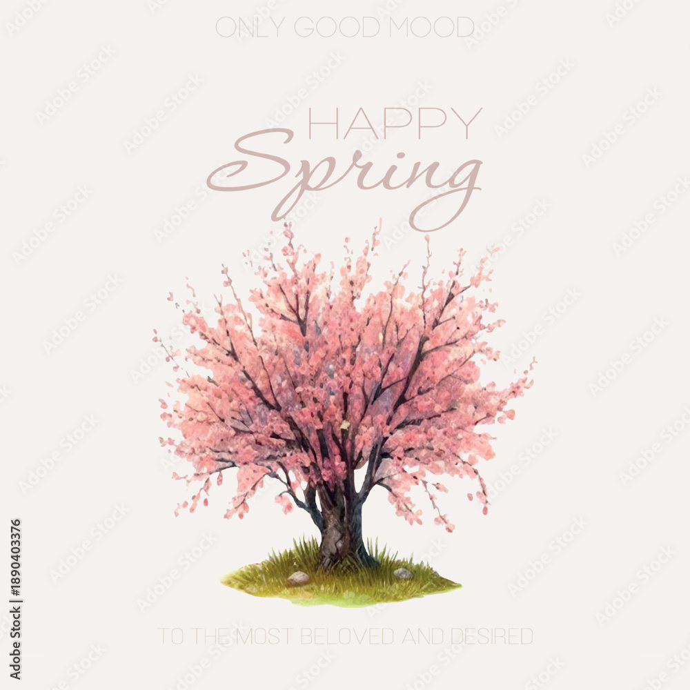 Obraz premium Happy Spring Card with Colorful Wildflowers – Watercolor Vector Bright wildflowers arranged in a loose bouquet with 