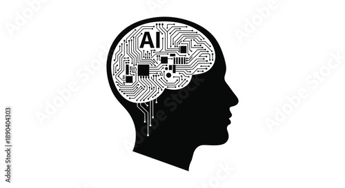 A conceptual illustration of artificial intelligence within the human mind depicted as a striking silhouette high quality professional detailed modern elegant