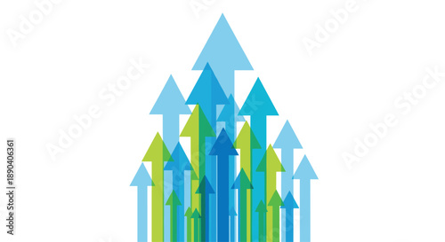 Growth concept with blue and green arrows pointing up. Business success and financial progress illustration.