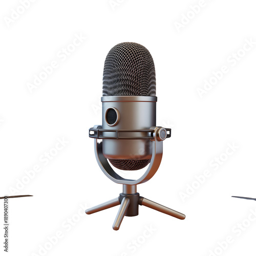 Professional microphone on black background, suitable for studio recording and podcasting.