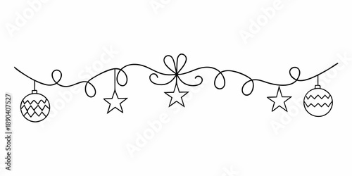 Simple black and white doodle of a festive holiday string light garland