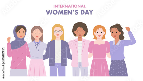 A diverse group of women celebrating International Women's Day together
