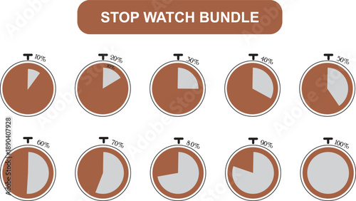 Stopwatch Timing Icons. Set of Clock Timer Icons with Countdown Intervals. Stopwatch Clock with Different Time Segments Vector.