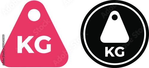 Kilogram weight icons in triangular and circular styles showing mass measurement symbols flat vector illustration modern design