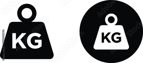 Kilogram weight icons showing classic and circular mass measurement symbols in flat black vector illustration design modern minimal