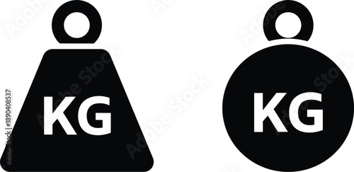 Kilogram weight icons showing classic and round mass measurement symbols in flat black vector illustration modern minimal design