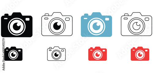 Photo camera icon set, vector illustration collection with outline and flat styles, camera icon vector symbol for rank titles, photo design,