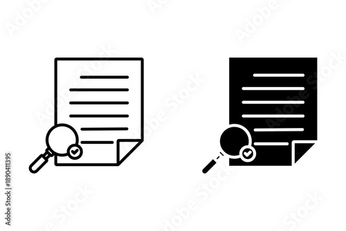 Search document icon, Magnifying glass over the document vector illustration, Analyzing document, search concept with magnifying glass. Magnifying glass vector isolated.
