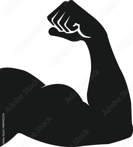 A powerful flexed human arm in solid black silhouette