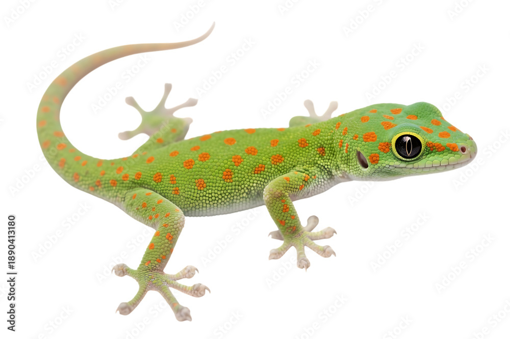 Fototapeta premium Gold dust day gecko with green skin and orange spots