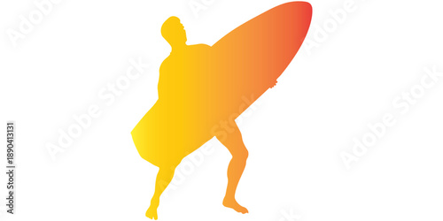 Male Surfer Silhouette Isolated on White Background. Vector Illustration with Gradient Color Design
