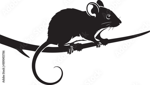 Black silhouette of a mouse perched on a branch rodent animal desi