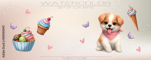 Watercolor pet portraits. Cute and fluffy home animals in artistic style.