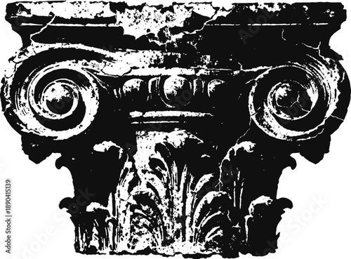 Ancient ionic capital with ornate volutes and acanthus leaves decorative architecture element
