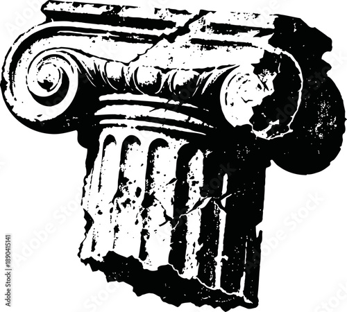 ionic column capital fragment with volutes and fluted design, ancient greek architectural element