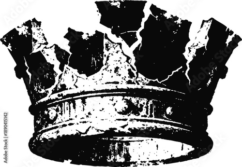 Vintage distressed crown silhouette with cracked texture and ornamental design