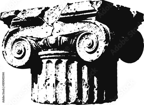 ionic column capital with scroll design and classical architectural detail in black and white