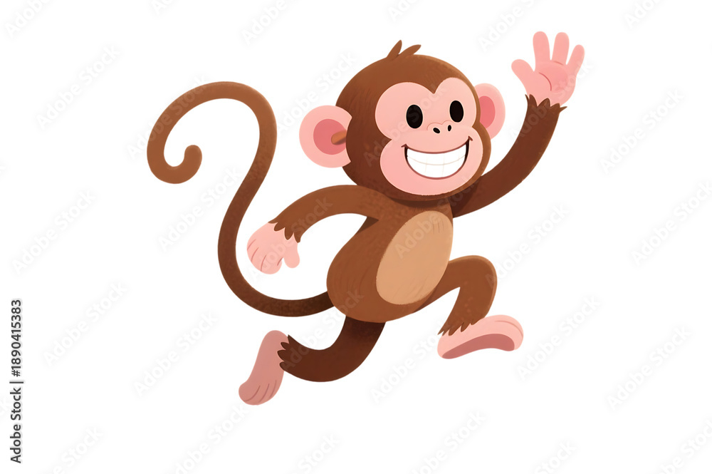 Fototapeta premium Cartoon monkey with braces running and waving