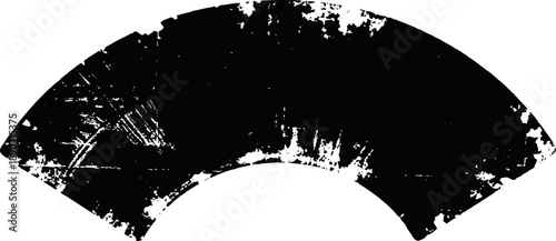 Grunge black paint splatter semicircle design element with distressed texture