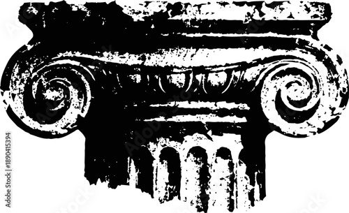 ancient ionic column capital with volutes and fluted design, classical greek architecture element