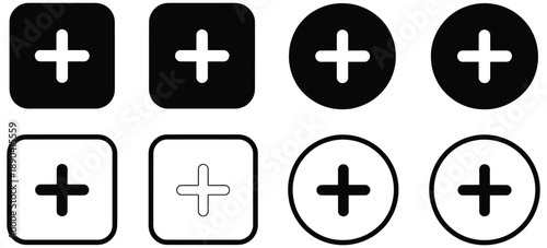 Plus and minus vector icons, minimal line and solid style illustration for rank titles, user interface elements, digital media, calculator graphics,