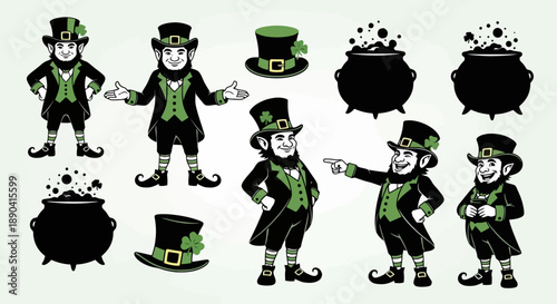 Collection of Leprechauns and Pots of Gold for St Patricks Day.