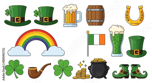 St Patricks Day collection of traditional Irish symbols and festive elements.