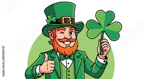 Charming Leprechaun Winking and Holding a Lucky Shamrock.