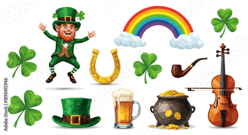 St Patricks Day collection of traditional Irish symbols and objects.