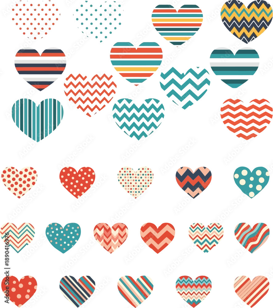 Obraz premium set of vector hearts with simple repeating patterns