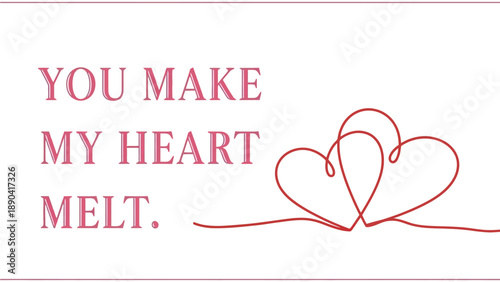 Illustration of intertwined hearts with romantic phrase on plain background from close-up viewpoint