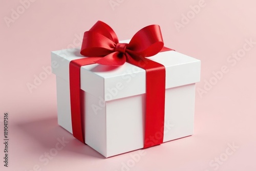 Elegant white gift box, tied with a vibrant red ribbon , luxury, white, occasion