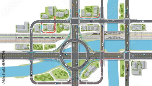 Concept of modern urban infrastructure and transportation network design from an aerial perspective