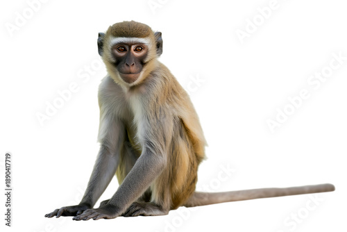 Full body view of a vervet monkey sitting upright