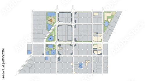 Conceptual Overhead View of a Modern City Grid Layout Illustrating Urban Planning and Development Strategies