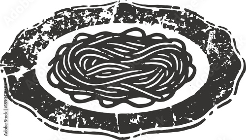 Grunge illustration of cooked spaghetti pasta on decorative plate