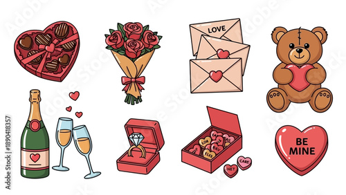 Romantic Valentine's Day celebration with love letters, chocolates, and gifts
