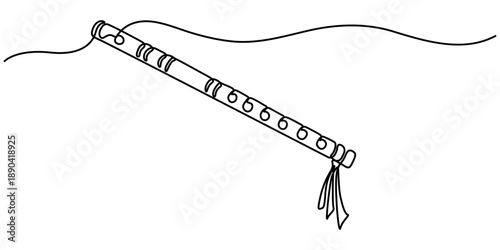 flute continuous one line drawing, instrument vector illustration minimalist design single line art, flute drawing continuous one line drawing, outline illustration. 