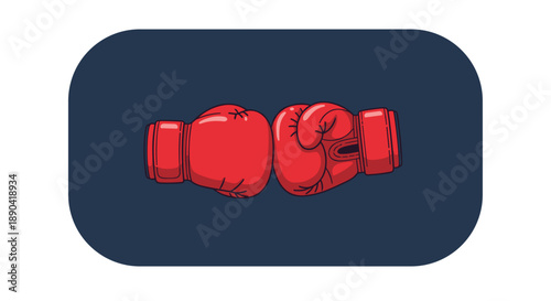 Two red boxing gloves clashing together on a dark blue background representing competition and sports match.